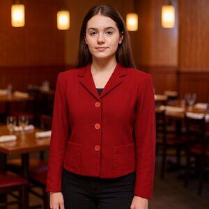 Womens Jax Sport Cropped Wool Blazer Burgundy Suit Jacket Sz 8 Lined Career